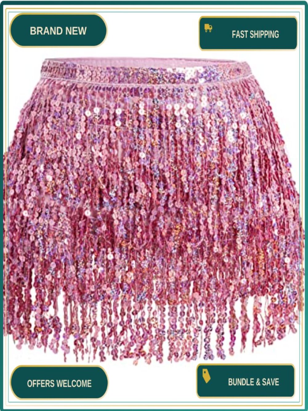 Chiffon Sequin Tassel Belly Dance Hip Scarf Skirt Wrap for Women